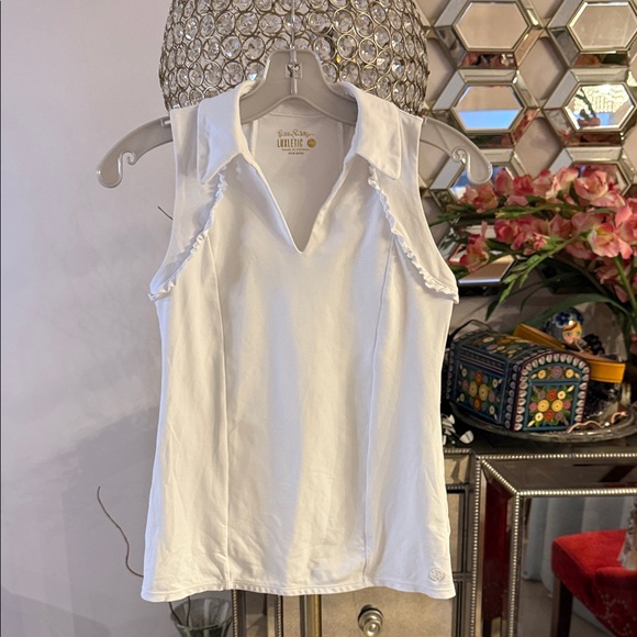 Lilly Pulitzer Tops - Lilly Pulitzer White Sleeveless Collared Tank top XXS